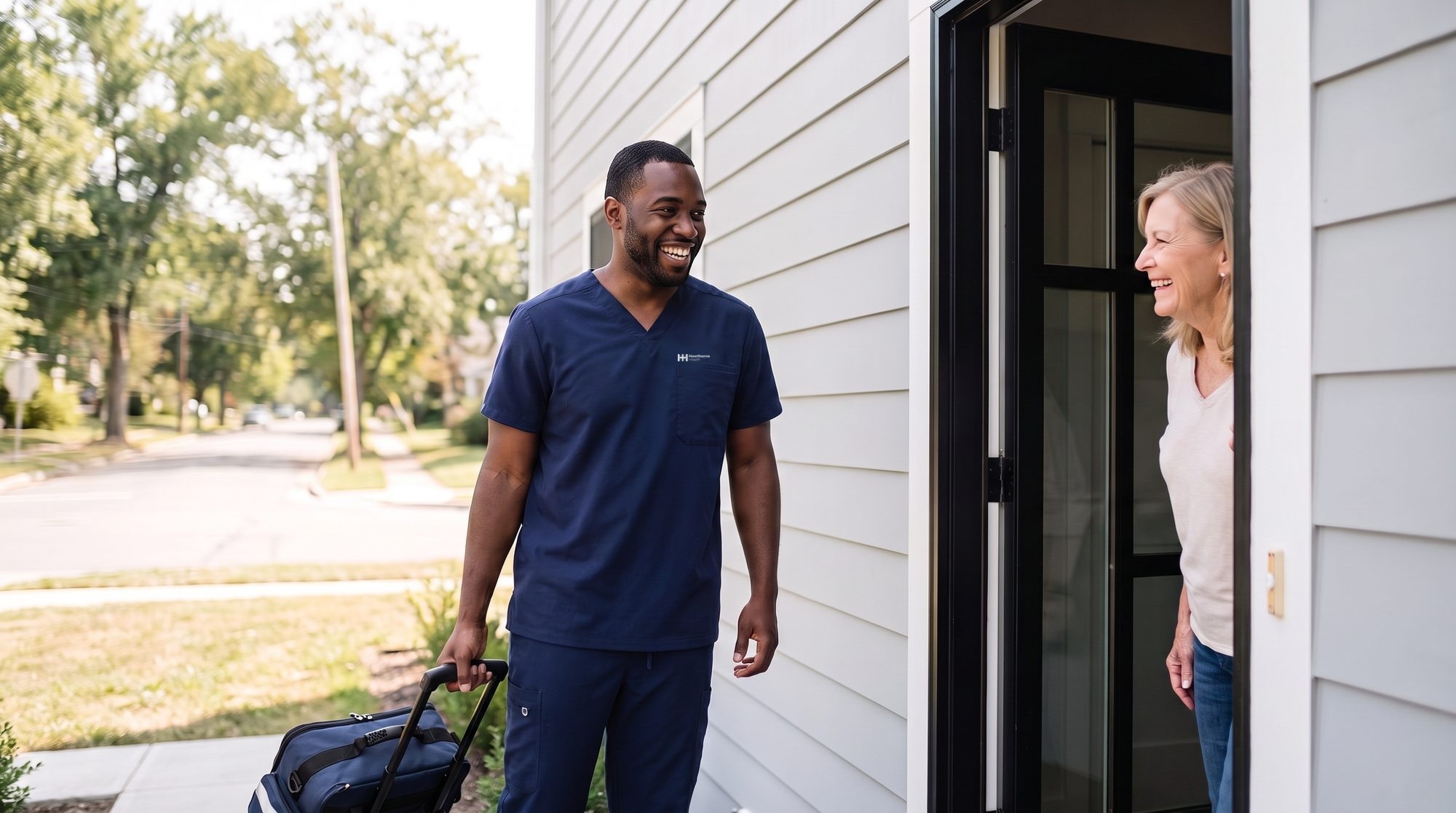 Nurse arriving for a home visit