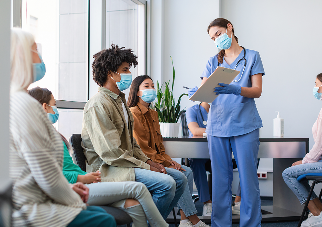 Nurse talking with patients